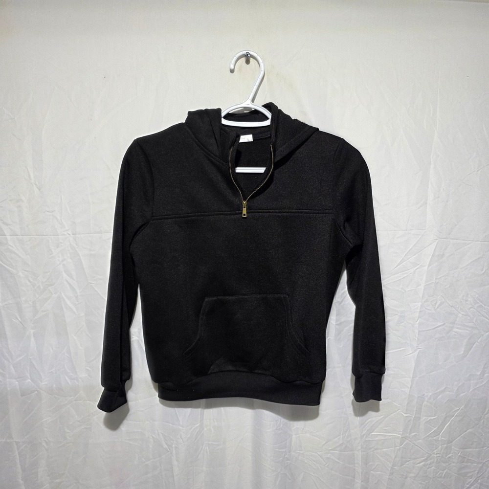 Arshiner Girls Black Quarter Zip Hoodie Size 8 Kangaroo Pocket Sweatshirt